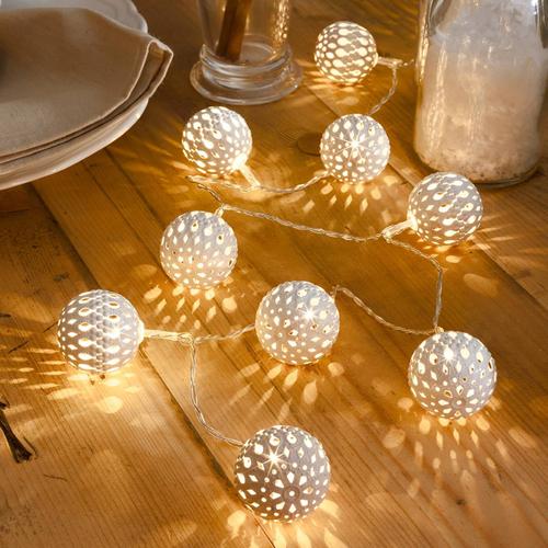 Guirlande Lum. Led, Boule Métal, Blanc, 10 Lampes