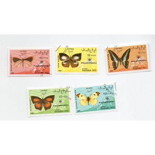 Sahara Occidental- Série De 5 Timbres Oblitérés- Papillons- Philanippon 91