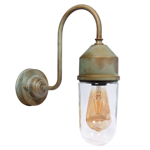 Applique 1950n Laiton Ancien, Verre Droit Transp.