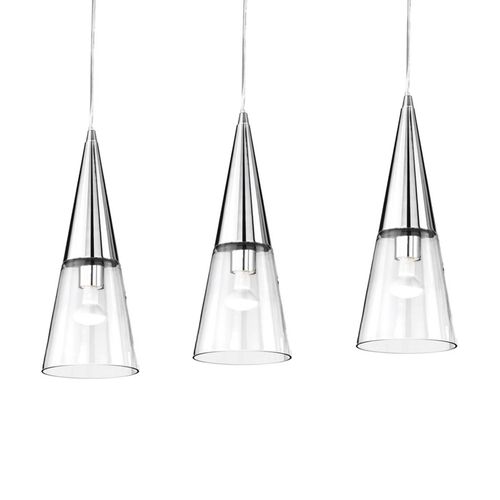 Suspension Cono À 3 Lampes, Chrome/Transparent