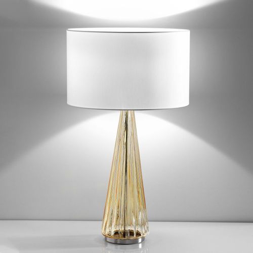 Lampe Table Costa Rica Abat-Jour Blanc, Pied Ambre