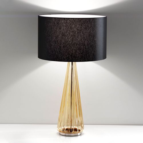 Lampe Table Costa Rica Abat-Jour Noir, Pied Ambre