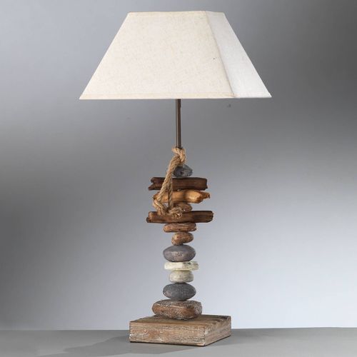 Lampe À Poser Seregon Décor Pierre, Hauteur 63 Cm