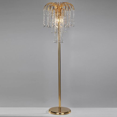 Lampadaire Pioggia Avec Pluie De Cristal, Doré