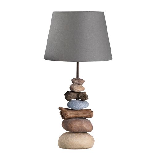 Lampe Vera, Abat-Jour Tissu Et Décor Pierre, 55 Cm