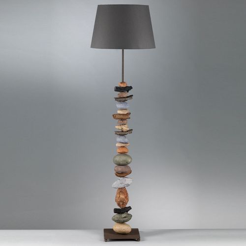Lampadaire Vera Abat-Jour Tissu Et Décor En Pierre