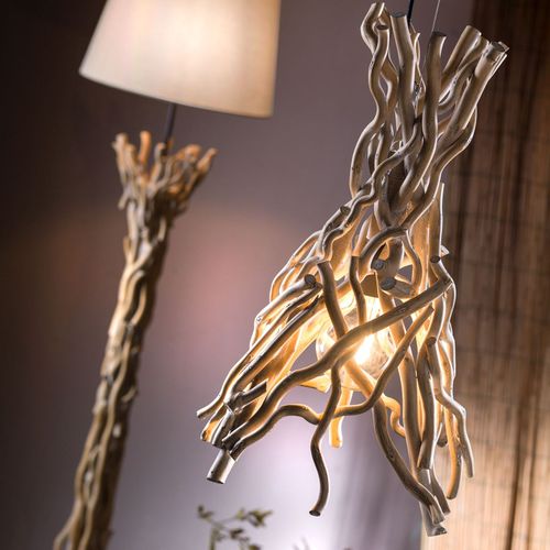 Lampadaire Agar Abat-Jour Tissu Et Élément Bois
