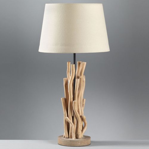 Lampe À Poser Agar Abat-Jour Tissu Et Élément Bois