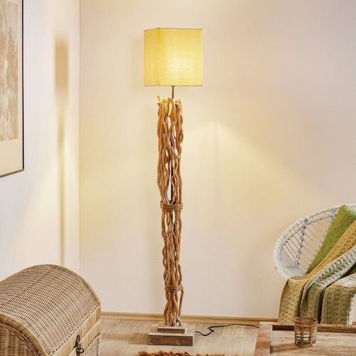 Lampadaire Marica Abat-Jour Tissu Et Élément Bois