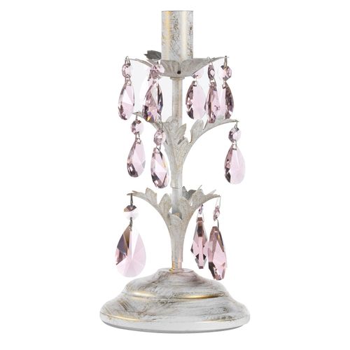 Lampe À Poser Kate, En Blanc Avec Cristaux Rosés