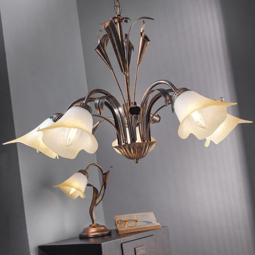 Lampe À Poser Lucrezia Bronze Avec Abat-Jour Fleur