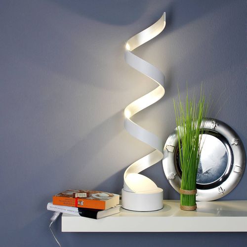 Lampe À Poser Led Helix, 66 Cm, Blanche-Argentée