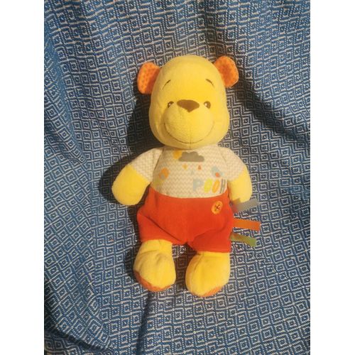 Doudou Peluche Winnie L'ourson Short Rouge Oiseau Pooh Nuage Orange Rayé Satin Nicotoy Disney