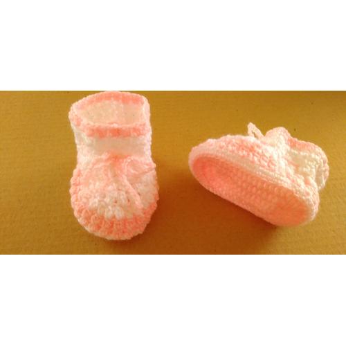 Chausson Bébé Rose Et Blanc 0 À 6 Mois Au Crochet