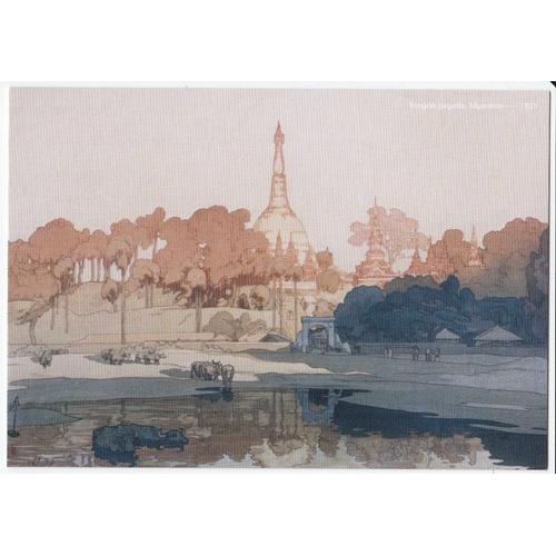 Yoshida Hiroshi - Pagode Yangon, Myanmar, Birmanie, 1931 - Carte Postale Shin-Hanga