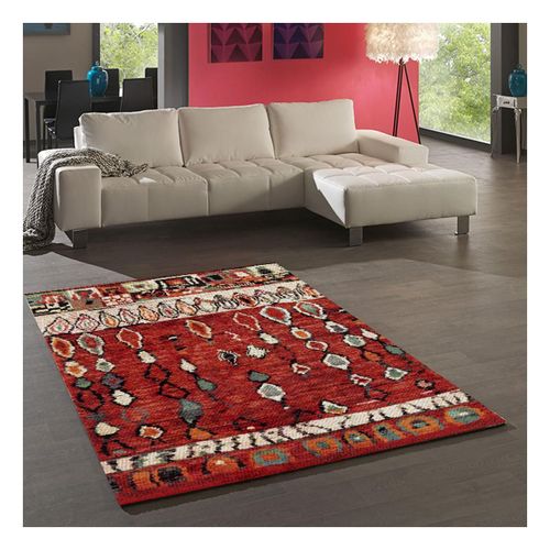 Tapis Berbère 140x200 Tissé Motifs Tribaux Moroco Rouge