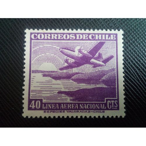 Timbre Chili Yt Pa 141 Avion Au-Dessus De La Côte Et Lever Du Soleil 1951 ( 071105 )