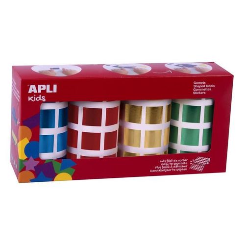 Gommettes 4 Rouleaux Carré Métallisé 20 Mm Bleu Rouge Jaune Vert - Apli Agipa