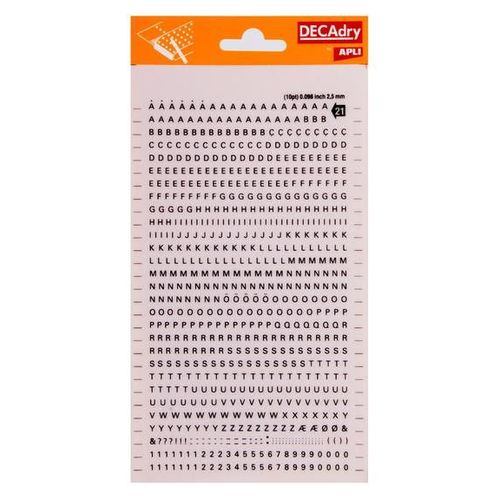 Lettres Alphabet Et Chiffres Transfert Noir 2,5mm Sans Empattement