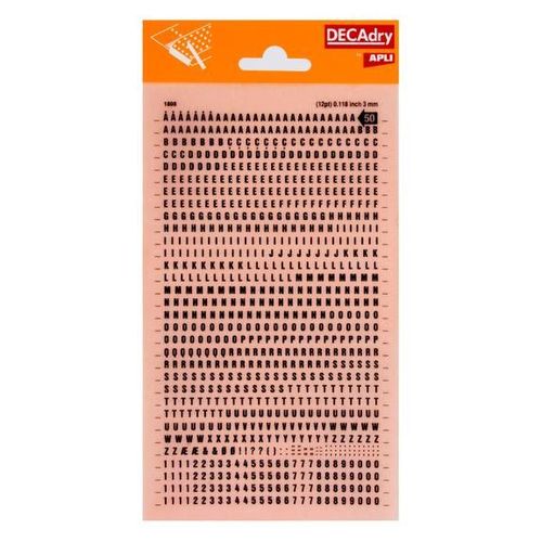 Lettres Alphabet Et Chiffres Transfert Noir 3mm Police Serrée - Apli Agipa