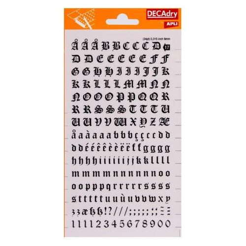 Lettres Alphabet Et Chiffres Transfert Noir 8mm Police Gothique