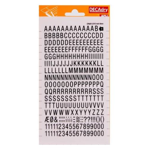 Lettres Alphabet Et Chiffres Transfert Noir 8mm Typo Simple - Apli Agipa