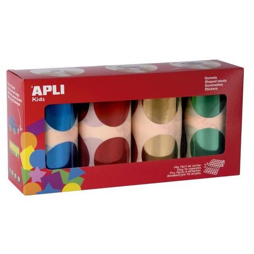 Gommettes 4 Rouleaux Rond Métallisé Ø 45 Mm Bleu Rouge Or Vert - Apli Agipa