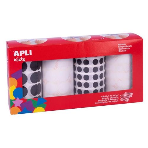 Gommettes 4 Rouleaux Rond Ø 10,5 Et 20 Mm Blanc Noir X 1128 - Apli Agipa