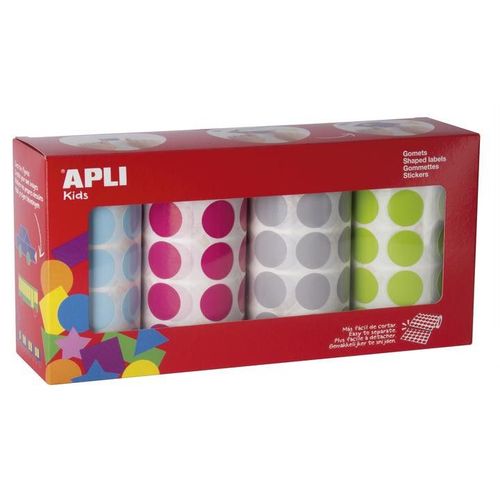 Gommettes 4 Rouleaux Rond Ø 20 Mm Bleu Fuchsia Girs Vert X 7080 - Apli Agipa