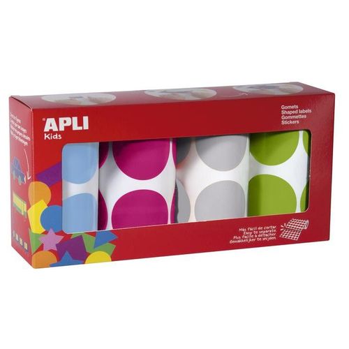 Gommettes 4 Rouleaux Rond Ø 45 Mm Bleu Rose Gris Vert X 1128 - Apli Agipa