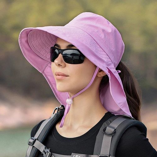 Casquette De Protection Solaire En Forme De Poisson Pour Femme,Couvre-Chef Respirant À Grand Bord,Anti-Uv,Pour Randonnée Et Voyage,Avec Protège-Cou,Été - Type Lavande