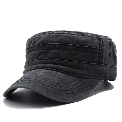 Casquette Militaire À Dessus Plat En Coton Lavé Pour Hommes Et Femmes,Casquettes De Poisson En Plein Air Réglables,Casquette De L'armée Des Cadets,Chapeaux De L'armée Rétro,Sophia - Type Black #A