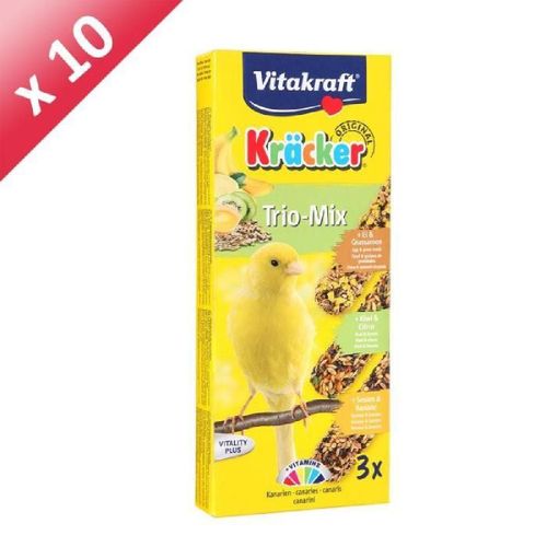 Vitakraft Kräcker Trio-Mix Friandise Pour Canaris - Oeuf Graines De Graminées. Kiwi Citron. Banane Sésame - Lot De 10x3