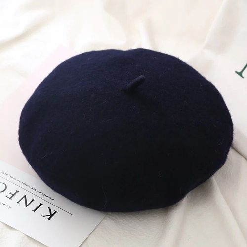 Casquettes De Béret En Laine Pour Femmes,Chapeau Chaud D'hiver,Dame,Filles,Mode,Style Français Élégant,Uni,Chapeaux De Randonnée - Type Dark Blue
