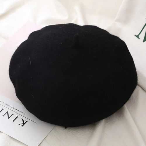 Casquettes De Béret En Laine Pour Femmes,Chapeau Chaud D'hiver,Dame,Filles,Mode,Style Français Élégant,Uni,Chapeaux De Randonnée - Type Black