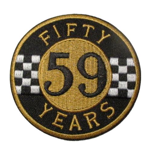 patch fifty 59 year noir et or damier 7.5 cm ecusson thermocollant rock  roll