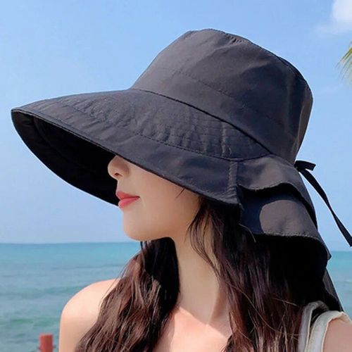 Chapeau De Soleil D'été Pour Femme Avec Protège-Cou Et Pare-Soleil Pour Le Cyclisme En Plein Air,Voyage,Chapeau De Poisson À Gros Bords,Casquette De Randonnée Suffolk - Type Black