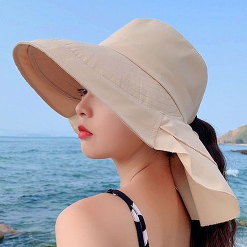 Chapeau De Soleil D'été Pour Femme Avec Protège-Cou Et Pare-Soleil Pour Le Cyclisme En Plein Air,Voyage,Chapeau De Poisson À Gros Bords,Casquette De Randonnée Suffolk - Type Cream-Coloured