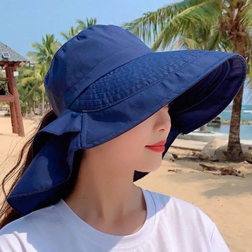 Chapeau De Soleil D'été Pour Femme Avec Protège-Cou Et Pare-Soleil Pour Le Cyclisme En Plein Air,Voyage,Chapeau De Poisson À Gros Bords,Casquette De Randonnée Suffolk - Type Blue