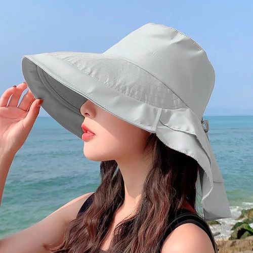 Chapeau De Soleil D'été Pour Femme Avec Protège-Cou Et Pare-Soleil Pour Le Cyclisme En Plein Air,Voyage,Chapeau De Poisson À Gros Bords,Casquette De Randonnée Suffolk - Type Grey