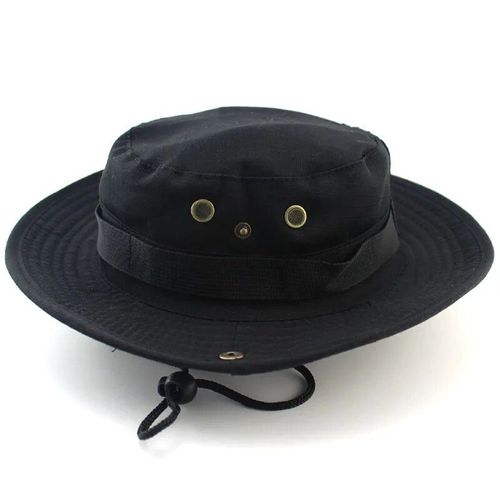 Chapeau De Sport En Coton Délavé Pour Homme Et Femme,Cordon De Menton En Sergé,Militaire,Camouflage,Chasse,Voyage,Casquette De Soleil,Style Seau,Chapeaux De Pêcheur - Type Black