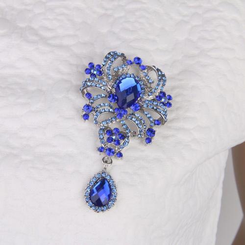 Broche Fleur en Strass Bijoux de Mariage Bleu pour Femme 