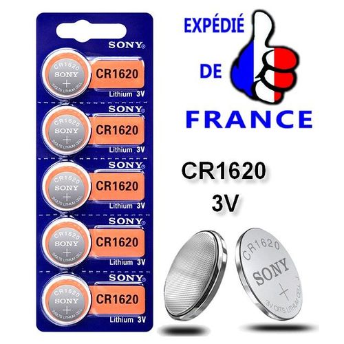 Expédié de France : BLISTER DE 5 Piles CR1620 / 3V - pile Cr 1620 3 Volts x 5 pcs - 