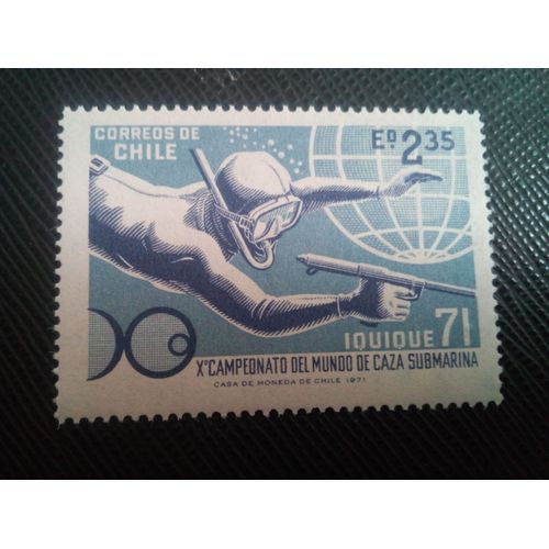 Timbre Chili Yt 364 10e Championnat Du Monde De Pêche Sous-Marine 1971 ( 071105 )