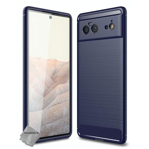 Housse Etui Coque Silicone Gel Carbone Pour Google Pixel 6 + Film Ecran - Bleu Fonce