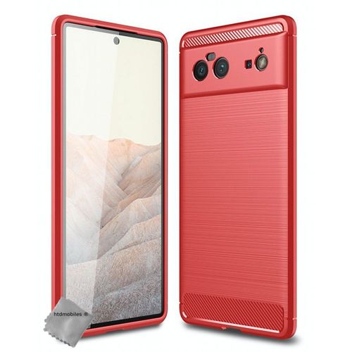 Housse Etui Coque Silicone Gel Carbone Pour Google Pixel 6 + Film Ecran - Rouge