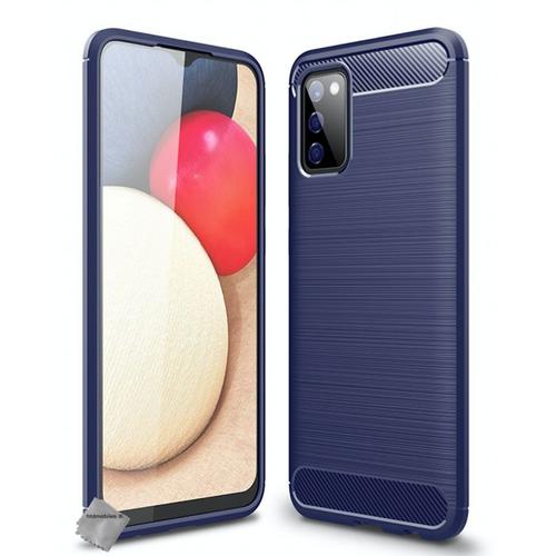 Housse Etui Coque Silicone Gel Carbone Pour Samsung Galaxy A03s + Verre Trempe - Bleu Fonce