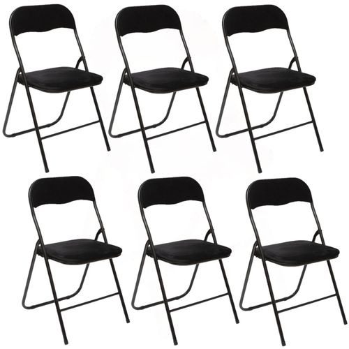 Lot De 6 Chaises Pliantes Effet Velours - Noir