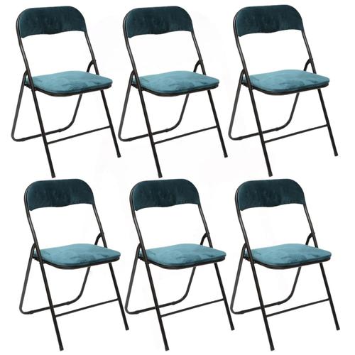 Lot De 6 Chaises Pliantes Effet Velours - Bleu