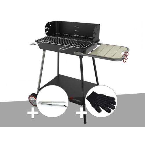 Barbecue charbon Florence Somagic + Pince en inox + Gant de protection